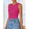 imageZESICA Womens Summer Tank Tops 2025 Sleeveless Crewneck Knit Slim Fitted Side Ruched Casual Basic ShirtRose