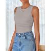 imageZESICA Womens Summer Tank Tops 2025 Sleeveless Crewneck Knit Slim Fitted Side Ruched Casual Basic ShirtSmoke