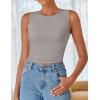 imageZESICA Womens Summer Tank Tops 2025 Sleeveless Crewneck Knit Slim Fitted Side Ruched Casual Basic ShirtSmoke