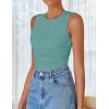 imageZESICA Womens Summer Tank Tops 2025 Sleeveless Crewneck Knit Slim Fitted Side Ruched Casual Basic ShirtTeal