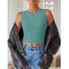 imageZESICA Womens Summer Tank Tops 2025 Sleeveless Crewneck Knit Slim Fitted Side Ruched Casual Basic ShirtTeal