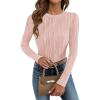 imageZESICA Long Sleeve Shirts for Women Tops 2025 Fall Fashion Trendy Slim fit Textured TshirtsPink