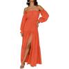 imageZESICA Womens 2025 Boho Sexy Off Shoulder Long Sleeve Smocked High Waist Side Split Flowy A Line Tiered Long Maxi DressOrange