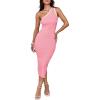 imageZESICA Womens 2025 Summer One Shoulder Bodycon Midi Dresses Casual Sleeveless Ribbed Knit Side Slit Sweater DressPink