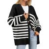 imageZESICA Womens Casual Long Sleeve Cardigan V Neck Button Down Open Front Knit Loose Oversized Sweater CoatStriped
