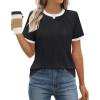 imageZESICA Womens Casual Short Sleeve Pleated Shirts 2025 Summer Dressy Crewneck Color Block TopsBlack