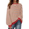 imageZESICA Womens Casual Striped Pullover Tops Long Sleeve Shirts Crewneck Oversized Sweatshirts Spring ClothesCaramel