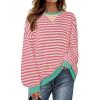 imageZESICA Womens Casual Striped Pullover Tops Long Sleeve Shirts Crewneck Oversized Sweatshirts Spring ClothesPink