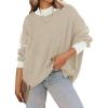 imageZESICA Womens Fall Casual Long Sleeve Crew Neck Side Slit Oversized Ribbed Knit Pullover Sweater TopsGreyapricot