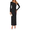 imageZESICA Womens Fall Floral Off Shoulder Bodycon Maxi Dresses 2025 Long Sleeve Ruched Elegant Cocktail Party DressBlack