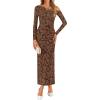 imageZESICA Womens Fall Floral Off Shoulder Bodycon Maxi Dresses 2025 Long Sleeve Ruched Elegant Cocktail Party DressBrown