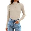 imageZESICA Womens Fall Long Sleeve Turtleneck T Shirt Ribbed Knit Sweater Slim Fit Basic Casual Tee TopsAlmond