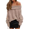 imageZESICA Womens Off The Shoulder Fall Sweaters Oversized Long Sleeve Pullover Tops 2025 Fashion Outfit ClothesApricot