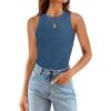 imageZESICA Womens Summer Sleeveless Tank Tops Ribbed High Neck Racerback Slim Fitted Color Block Casual ShirtsDarkblue