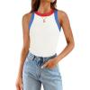 imageZESICA Womens Summer Sleeveless Tank Tops Ribbed High Neck Racerback Slim Fitted Color Block Casual ShirtsIvory