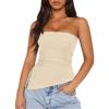 imageZESICA Womens Tube Top 2025 Summer Going Out Strapless Backless Ruched Trendy Tops Asymmetrical Bandeau OutfitsApricot