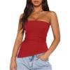 imageZESICA Womens Tube Top 2025 Summer Going Out Strapless Backless Ruched Trendy Tops Asymmetrical Bandeau OutfitsRed