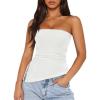 imageZESICA Womens Tube Top 2025 Summer Going Out Strapless Backless Ruched Trendy Tops Asymmetrical Bandeau OutfitsWhite