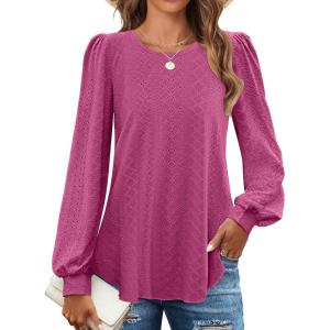 imageZESICA Long Sleeve Eyelet Tops for Womens Crew Neck Fall Shirts Casual Loose Blouses 2025 Trendy ClothesRosered