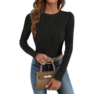 imageZESICA Long Sleeve Shirts for Women Tops 2025 Fall Fashion Trendy Slim fit Textured TshirtsBlack