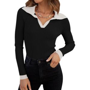 imageZESICA Sweaters for Women 2025 Fall Long Sleeve V Neck Ribbed Knit Pullover Tops Casual Slim Fit Basic Tee ShirtsDim