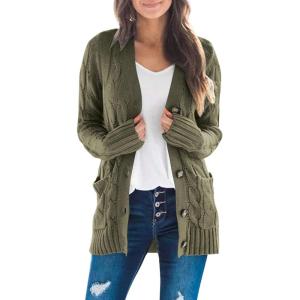imageZESICA Womens Cardigan Sweaters Fall Button Down Open Front Cable Knit Casual Trendy Winter Clothing OuterwearArmygreen