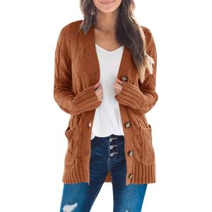 imageZESICA Womens Cardigan Sweaters Fall Button Down Open Front Cable Knit Casual Trendy Winter Clothing OuterwearBrown
