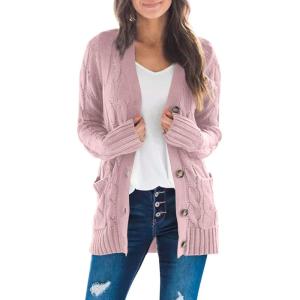 imageZESICA Womens Cardigan Sweaters Fall Button Down Open Front Cable Knit Casual Trendy Winter Clothing OuterwearDustypink