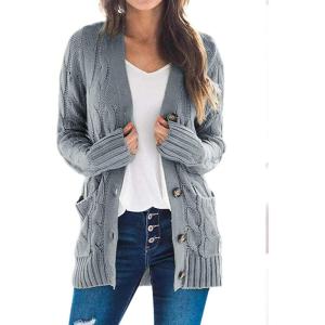 imageZESICA Womens Cardigan Sweaters Fall Button Down Open Front Cable Knit Casual Trendy Winter Clothing OuterwearGrey