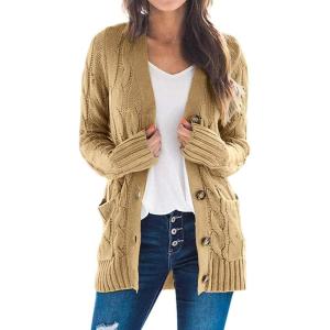 imageZESICA Womens Cardigan Sweaters Fall Button Down Open Front Cable Knit Casual Trendy Winter Clothing OuterwearKhaki