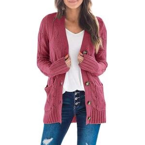 imageZESICA Womens Cardigan Sweaters Fall Button Down Open Front Cable Knit Casual Trendy Winter Clothing OuterwearMaroon