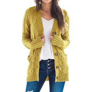 imageZESICA Womens Cardigan Sweaters Fall Button Down Open Front Cable Knit Casual Trendy Winter Clothing OuterwearMustard