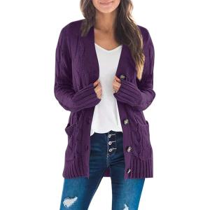 imageZESICA Womens Cardigan Sweaters Fall Button Down Open Front Cable Knit Casual Trendy Winter Clothing OuterwearPlum