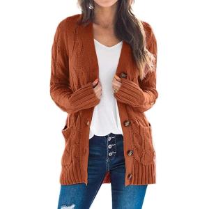 imageZESICA Womens Cardigan Sweaters Fall Button Down Open Front Cable Knit Casual Trendy Winter Clothing OuterwearRust