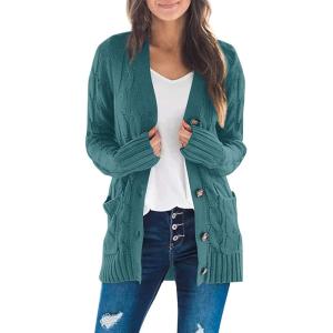 imageZESICA Womens Cardigan Sweaters Fall Button Down Open Front Cable Knit Casual Trendy Winter Clothing OuterwearTealgreen