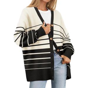 imageZESICA Womens Casual Long Sleeve Cardigan V Neck Button Down Open Front Knit Loose Oversized Sweater CoatApricot