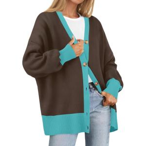 imageZESICA Womens Casual Long Sleeve Cardigan V Neck Button Down Open Front Knit Loose Oversized Sweater CoatCoffee