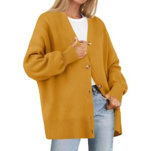 imageZESICA Womens Casual Long Sleeve Cardigan V Neck Button Down Open Front Knit Loose Oversized Sweater CoatGinger
