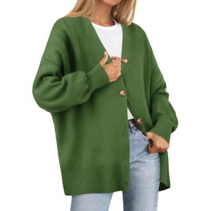 imageZESICA Womens Casual Long Sleeve Cardigan V Neck Button Down Open Front Knit Loose Oversized Sweater CoatGreen