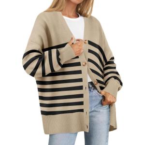 imageZESICA Womens Casual Long Sleeve Cardigan V Neck Button Down Open Front Knit Loose Oversized Sweater CoatToffee