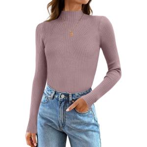 imageZESICA Womens Fall Long Sleeve Turtleneck T Shirt Ribbed Knit Sweater Slim Fit Basic Casual Tee TopsTaro