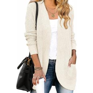 imageZESICA Womens Fall Winter Long Sleeve Open Front Casual Lightweight Soft Knit Cardigan Sweater OuterwearApricot