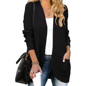 imageZESICA Womens Fall Winter Long Sleeve Open Front Casual Lightweight Soft Knit Cardigan Sweater OuterwearBlack