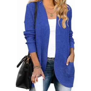 imageZESICA Womens Fall Winter Long Sleeve Open Front Casual Lightweight Soft Knit Cardigan Sweater OuterwearBlue