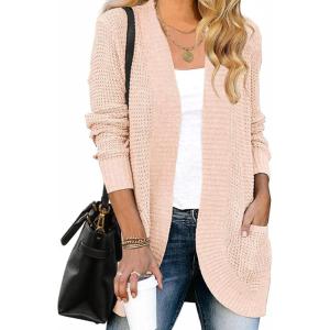 imageZESICA Womens Fall Winter Long Sleeve Open Front Casual Lightweight Soft Knit Cardigan Sweater OuterwearBlush