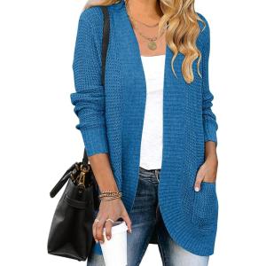 imageZESICA Womens Fall Winter Long Sleeve Open Front Casual Lightweight Soft Knit Cardigan Sweater OuterwearCobaltblue
