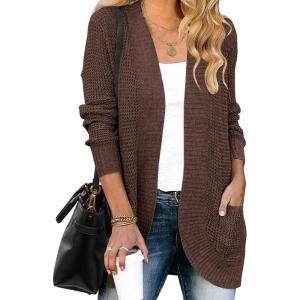 imageZESICA Womens Fall Winter Long Sleeve Open Front Casual Lightweight Soft Knit Cardigan Sweater OuterwearCoffee