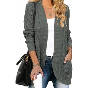 imageZESICA Womens Fall Winter Long Sleeve Open Front Casual Lightweight Soft Knit Cardigan Sweater OuterwearDarkgrey