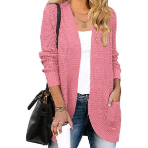 imageZESICA Womens Fall Winter Long Sleeve Open Front Casual Lightweight Soft Knit Cardigan Sweater OuterwearDarkpink
