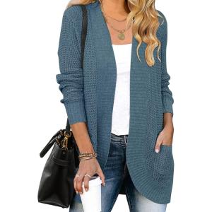 imageZESICA Womens Fall Winter Long Sleeve Open Front Casual Lightweight Soft Knit Cardigan Sweater OuterwearDustyblue